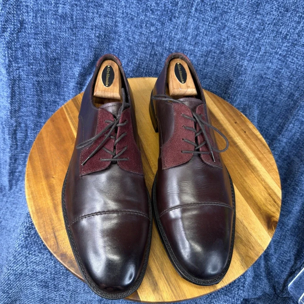 Stacy Adams Cap Toe Oxford Mens 11 Burgundy Leather Suede Mixed Media 24904-601